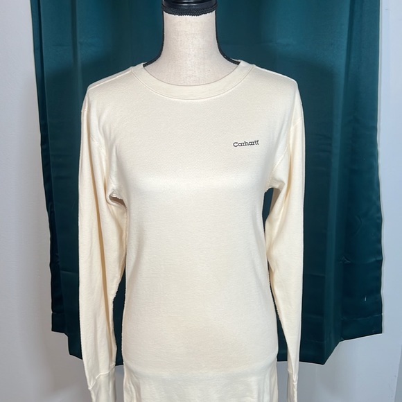 Carhartt Thermal Long Sleeve Shirt USA Made Off White Waffle Knit Mens M - Picture 2 of 10